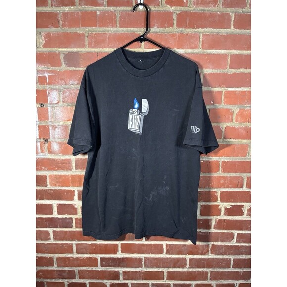 Vintage Y2K Flip Skateboard Flick Lighter Logo Black Shirt Skater Rare Adult XL - Picture 1 of 8